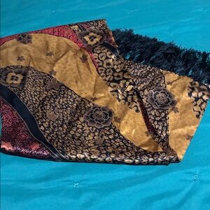 Chico's Gold and Black Patterned Scarf with Fringe